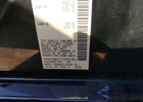 2020 Nissan Altima Sv Intelligent Awd из США, поврежденный, VIN 1N4BL4DW2LC204281